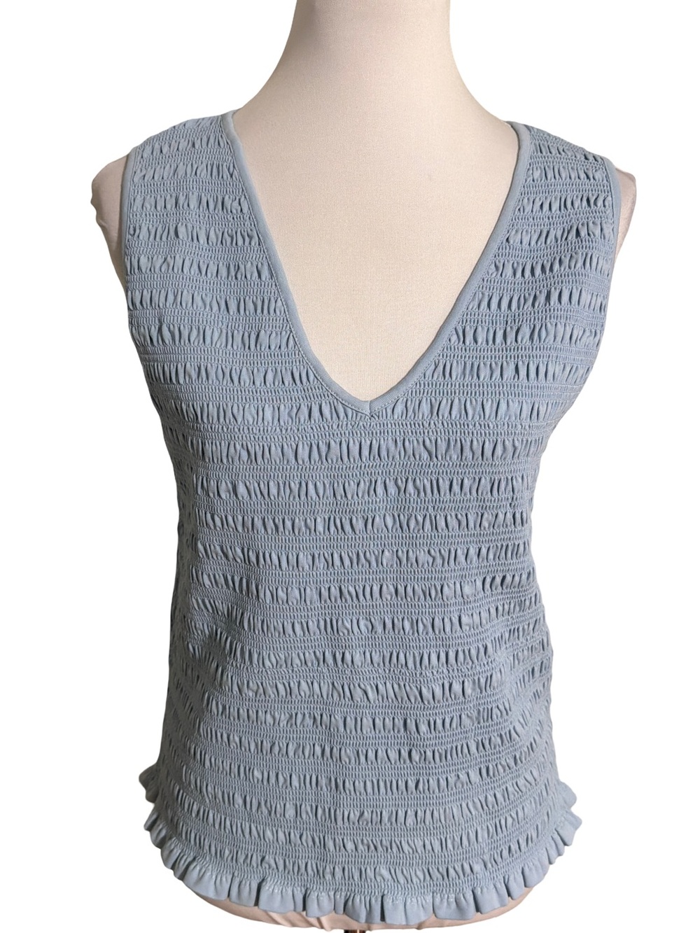 LOFT Pale Blue Sleeveless V-Neck Textured Knit Top